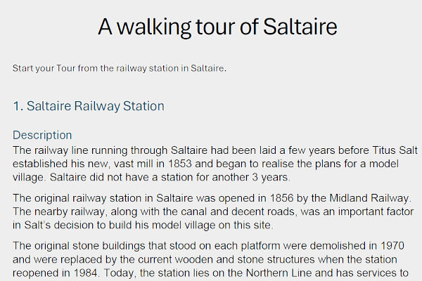 Text-only heritage trail of Saltaire